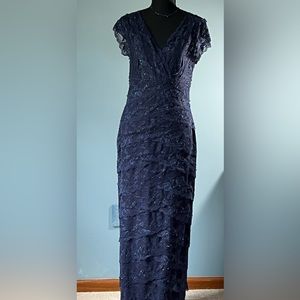 Navy blue maxi evening, dress, size 10.